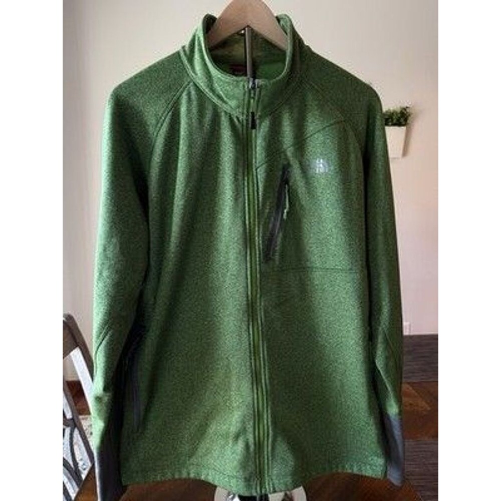 The North Face Mens XL Tall Fleece Jacket Green Full Zip Zip Pockets Outdoor